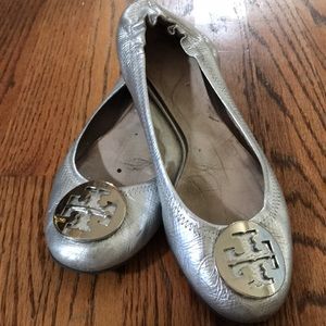 Tory Burch Silver Metallic Reva Flats
